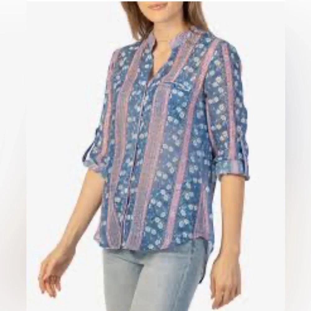 Kut from the Kloth Blue and Pink Button Down Shirt - Picture 1 of 8